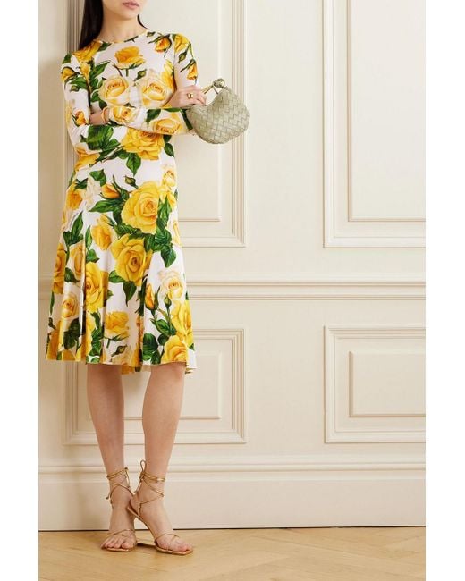 Dolce & Gabbana Yellow Midikleid aus organza mit floralem print