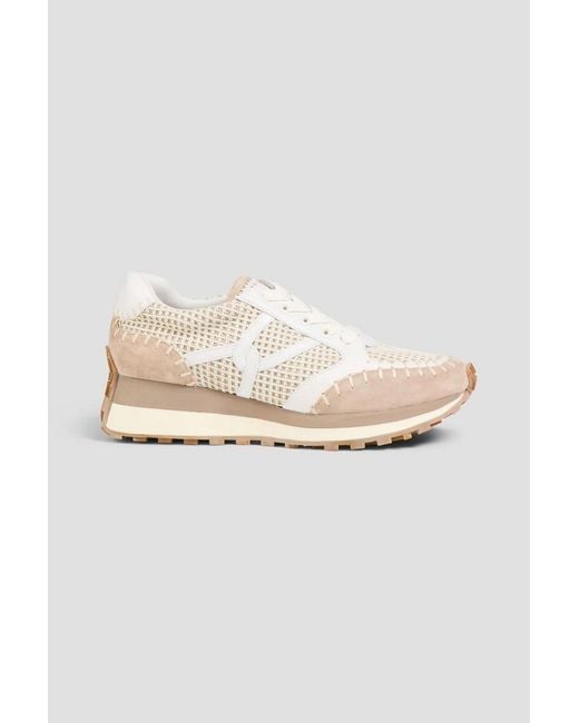 Veronica Beard Natural Valentina Crochet, Leather And Suede Sneakers