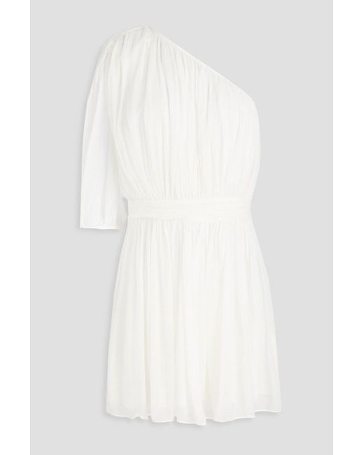 Ba&sh White Minikleid aus plissiertem georgette mit asymmetrischer schulterpartie