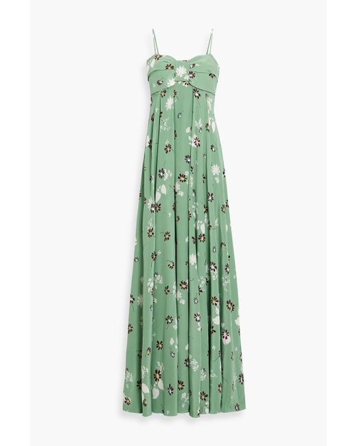 Valentino Garavani Green Bow-detailed Floral-print Silk-satin Crepe Maxi Dress