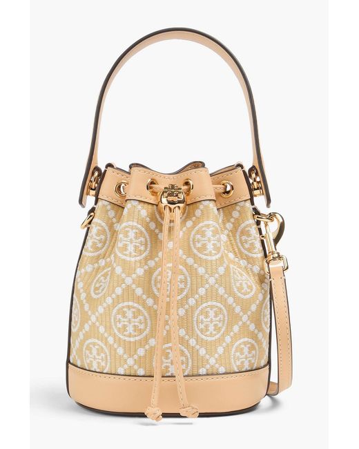 Tory Burch Natural T Monogram Faux Raffia-jacquard Bucket Bag