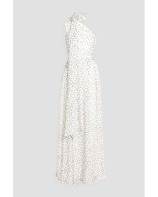 Mikael Aghal White One-Shoulder Polka-Dot Georgette Maxi Dress
