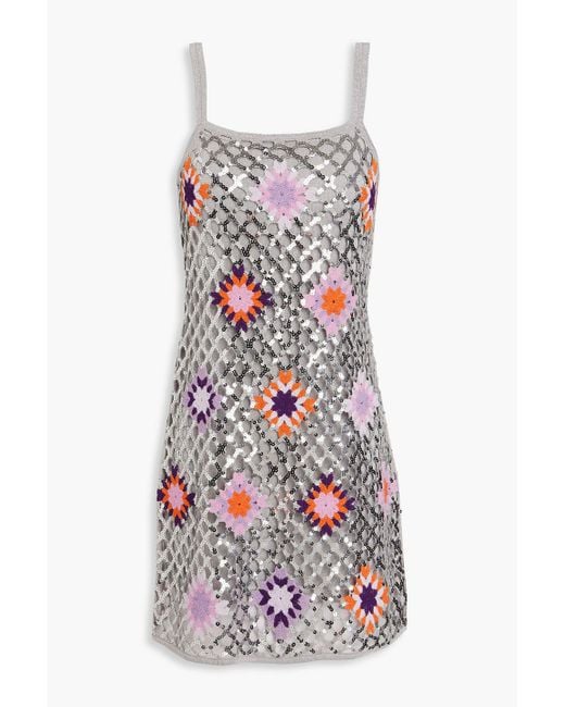 Sandro White Brunielou Sequin-embellished Crochet And Open-knit Mini Dress