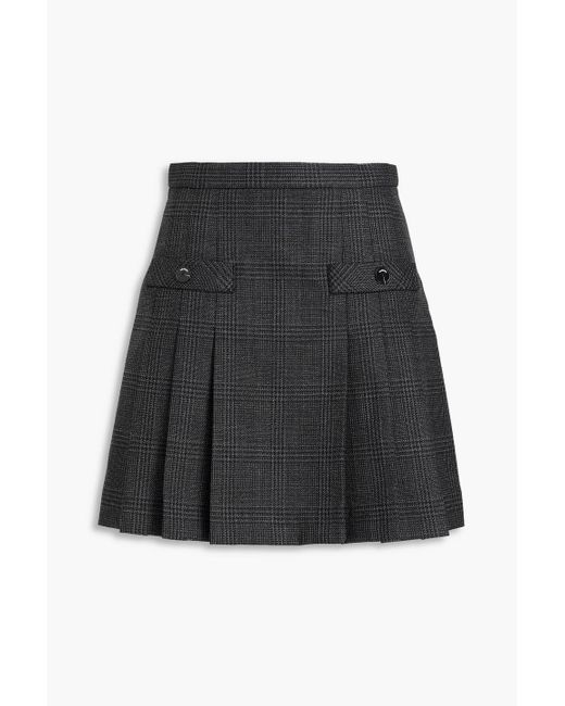 Sandro Black Pleated Prince Of Wales Checked Wool-tweed Shorts