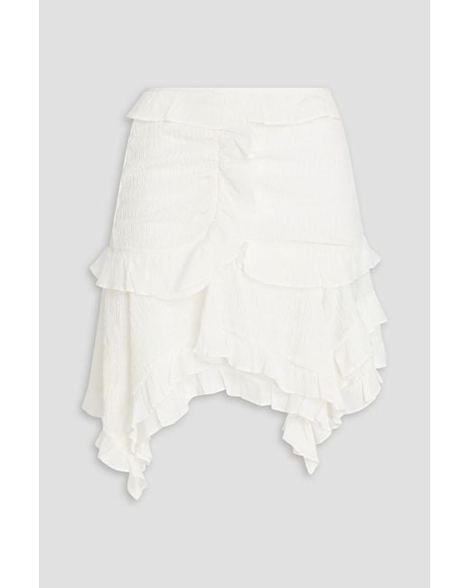 Isabel Marant White Geneva Ruffled Seersucker Mini Skirt