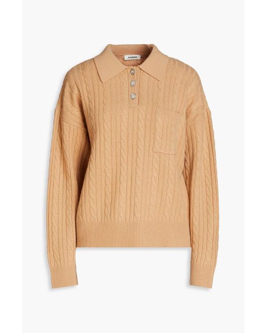 Sandro Natural Erudine Cable-knit Wool And Cashmere-blend Polo Sweater