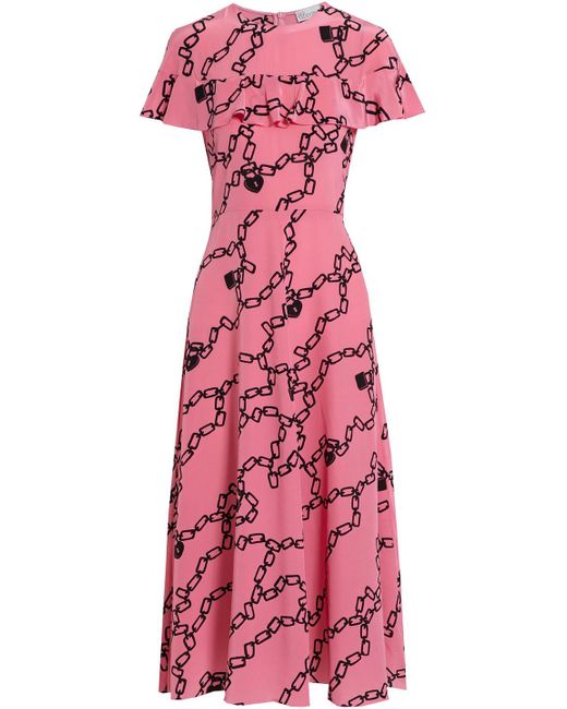 RED Valentino Red Ruffled Printed Silk Crepe De Chine Midi Dress