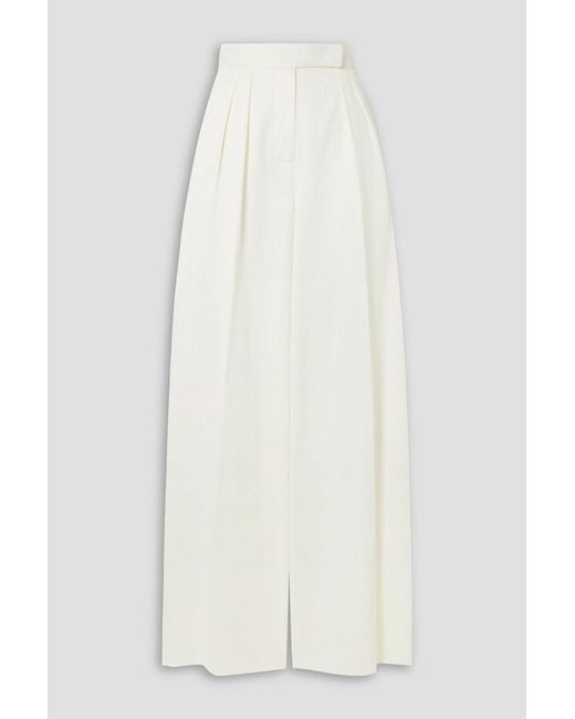 Max Mara White Chenzia Pleated Cotton Wide-Leg Pants