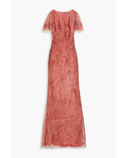 THEIA Red Esther Embellished Tulle Gown