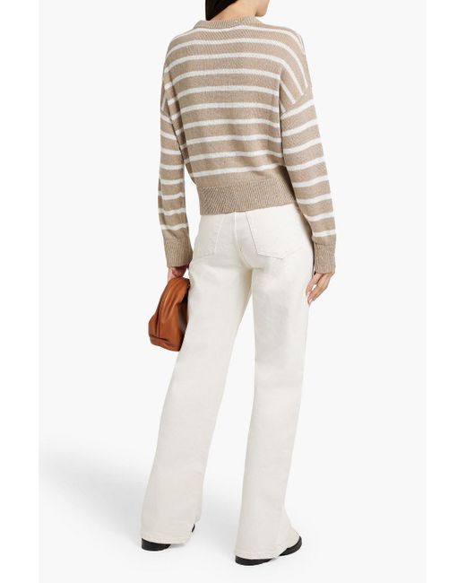 Brunello Cucinelli Natural Sequin-embellished Striped Linen And Silk-blend Sweater