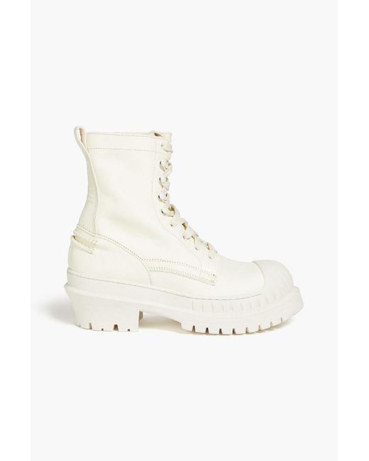 Acne White Leather Combat Boots