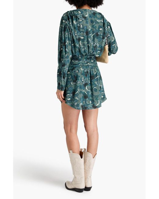 IRO Green Bedrucktes minikleid aus crêpe mit raffung