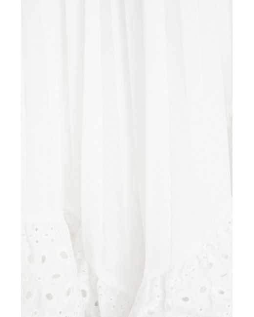 Claudie Pierlot White Broderie Anglaise-paneled Mousseline Midi Skirt