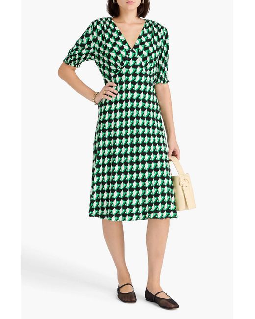 Diane von Furstenberg Green Jemma Printed Crepe Midi Dress