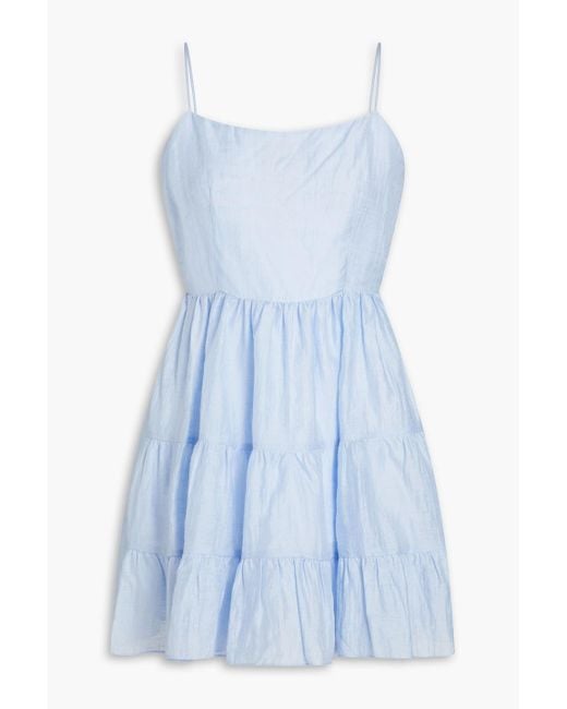 Sandro Blue Kersten Tiered Linen-blend Mini Dress