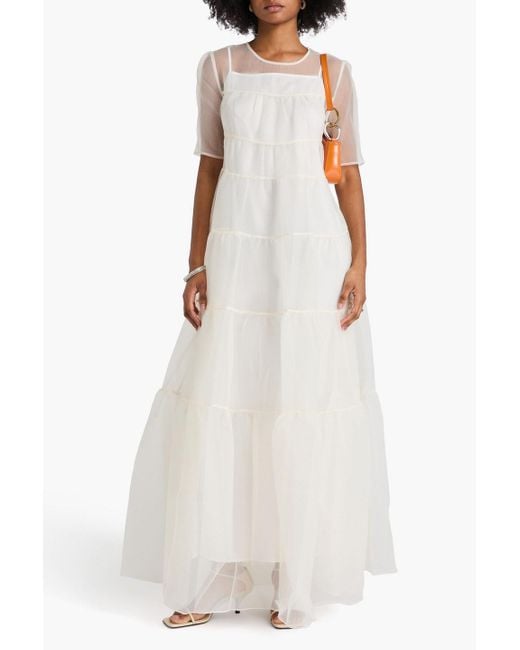 Staud Natural Hyacinth Gathered Organza Midi Dress