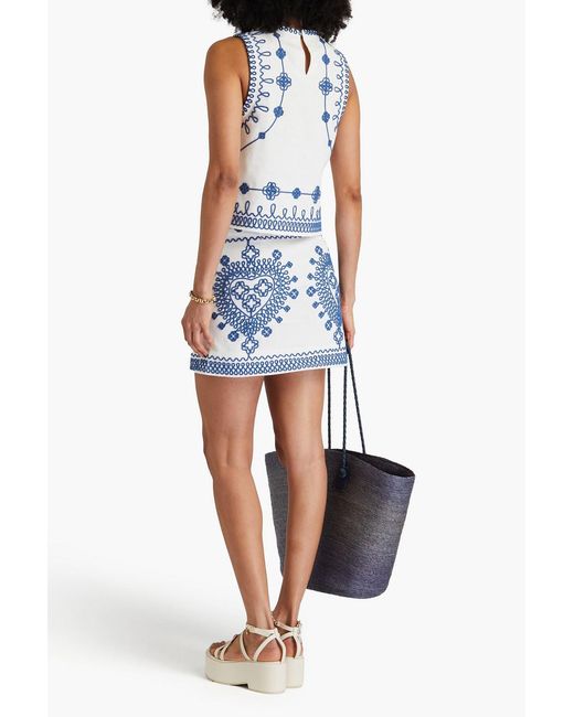 Maje Blue Embroidered Cotton-Blend Twill Mini Skirt