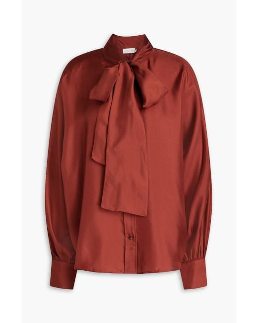 Zimmermann Red Pussy-bow Silk-twill Blouse