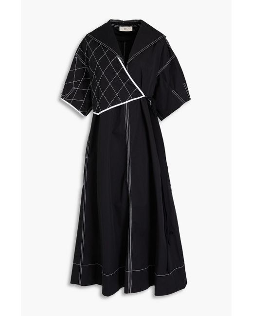 Tory Burch Black Paneled Cotton-poplin Midi Dress