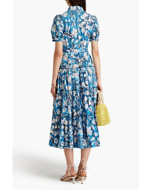 queena cotton dress Queena floral-print cotton-blend poplin midi shirt dress - green