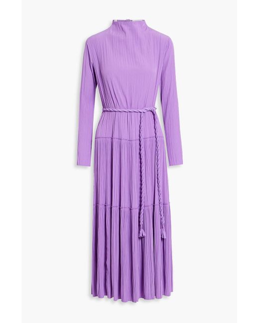 A.L.C. Purple Tessa Tiered Plissé-woven Midi Dress