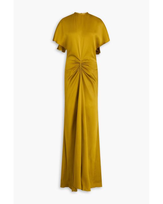 Victoria Beckham Yellow Gathered Satin-crepe Gown