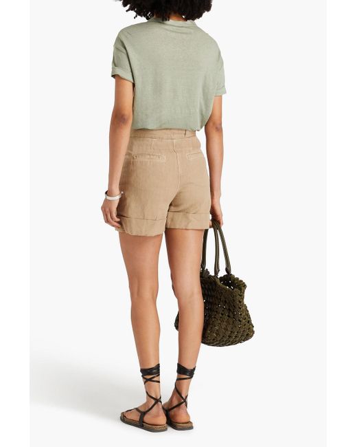 Brunello Cucinelli Natural Bead-embellished Cotton And Linen-blend Drill Shorts