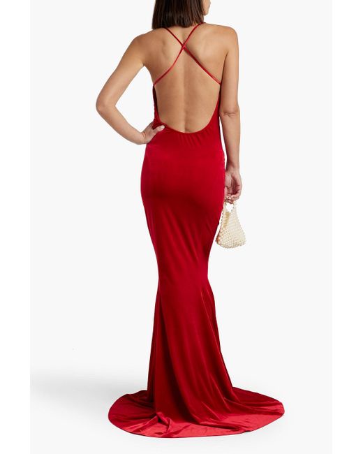 Norma Kamali Red Cutout Stretch-velvet Gown