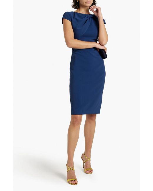 Badgley Mischka Blue Bow-embellished Crepe Dress