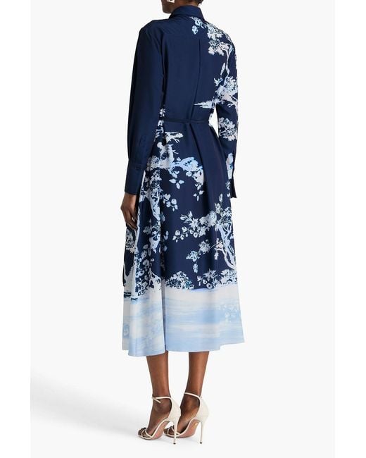Erdem Blue Floral-Print Crepe De Chine Midi Shirt Dress