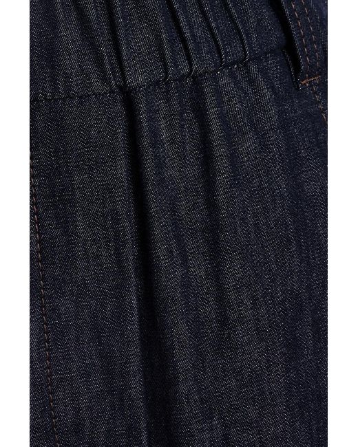 Brunello Cucinelli Blue Cotton-Chambray Straight-Leg Pants