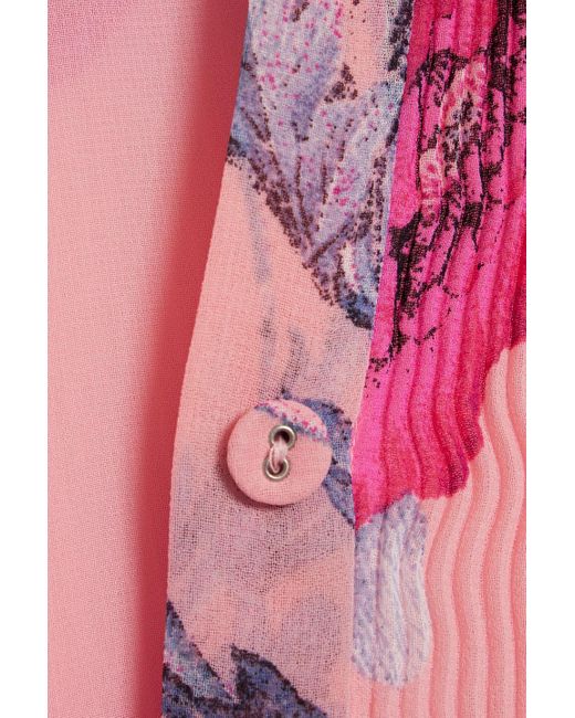 Diane von Furstenberg Pink Nate Floral-print Plissé-chiffon Top