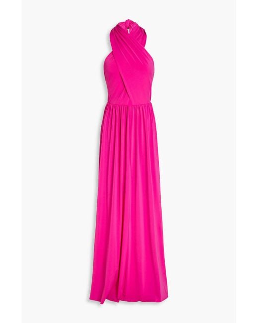 Halston Heritage Pink Jennifer Cutout Jersey Halterneck Gown