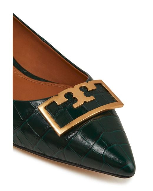 Tory Burch Gigi 20 Embellished Croc-effect Leather Flats | Lyst Canada