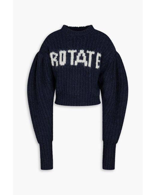 ROTATE BIRGER CHRISTENSEN Blue Adley Ribbed Intarsia Wool-blend Sweater