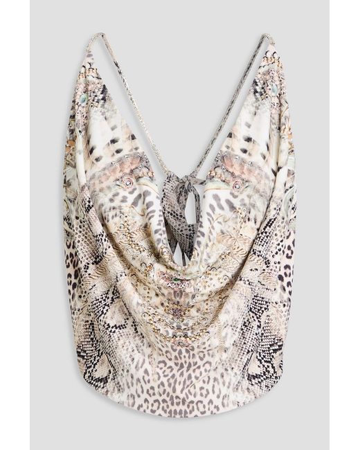 Camilla White Draped Snake-print Jersey Top