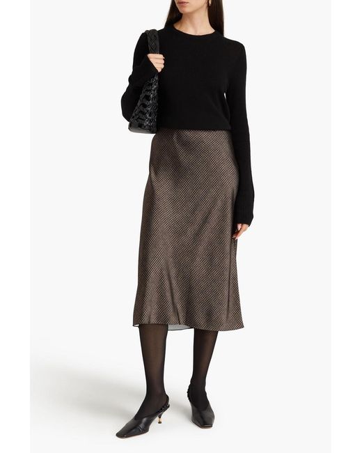 Vince Brown Houndstooth Satin Midi Skirt