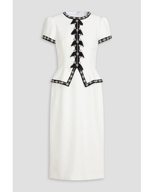 Jenny Packham White Bisou Embellished Crepe Midi Dress