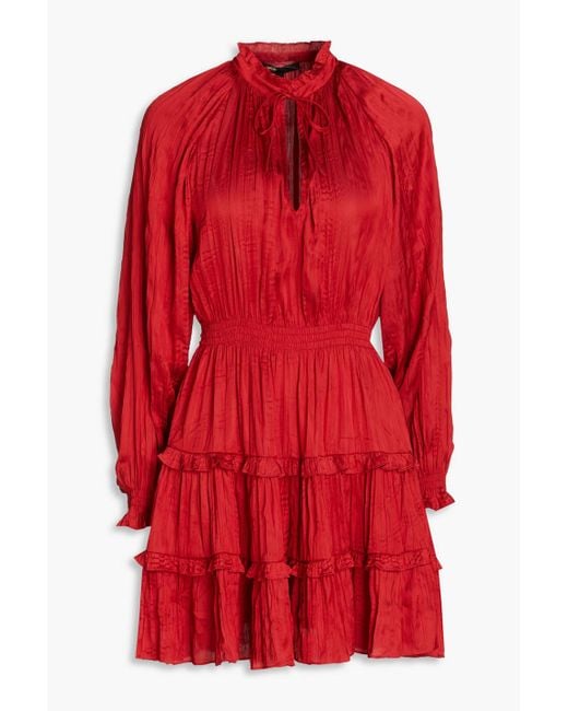 Maje Red Ruffled Satin Mini Dress