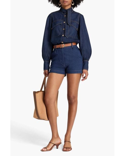 Zimmermann Blue Tie-Neck Denim Shirt