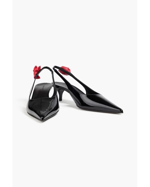 Magda Butrym Black Floral-appliquéd Patent-leather Slingback Pumps