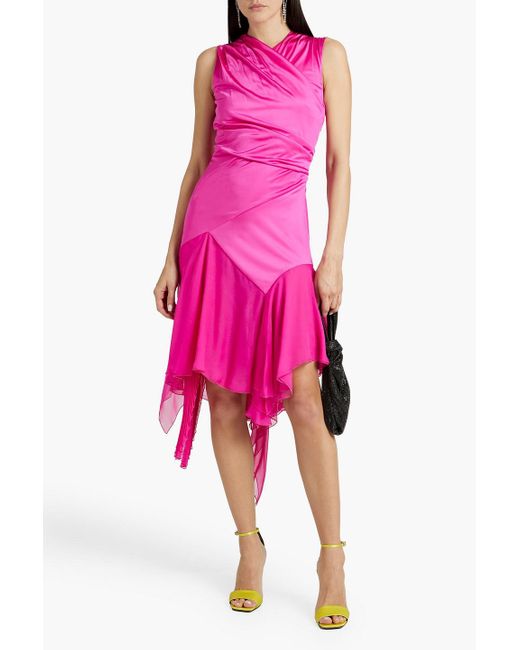Versace Pink Chiffon-paneled Draped Jersey Midi Dress