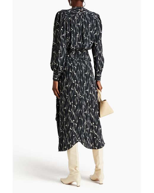 Isabel Marant Black Romina Pleated Printed Silk Crepe De Chine Midi Dress