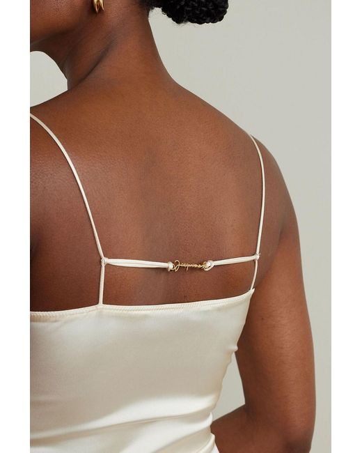 Jacquemus White Notte Embellished Satin-Twill Midi Dress