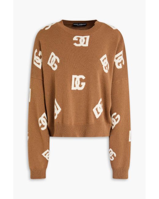 Dolce & Gabbana Brown Jacquard-Knit Wool Sweater
