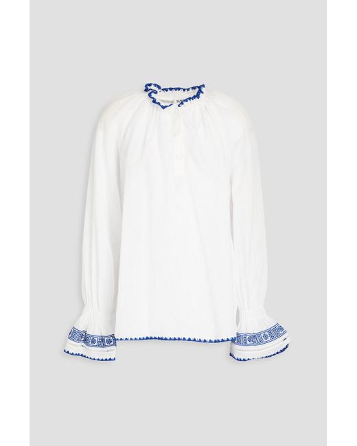 Claudie Pierlot White Embroidered Ramie-blend Mousseline Blouse