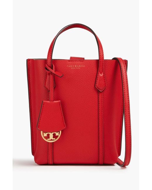 Tory Burch Red Perry Mini Pebbled-leather Tote