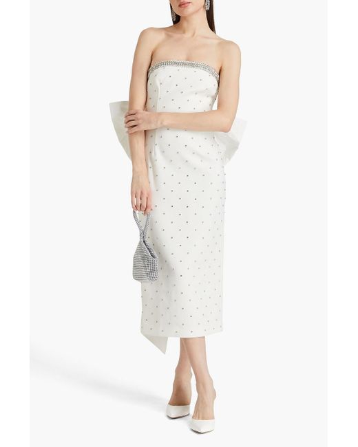 Rebecca Vallance White Alpine Strapless Embellished Crepe Midi Dress