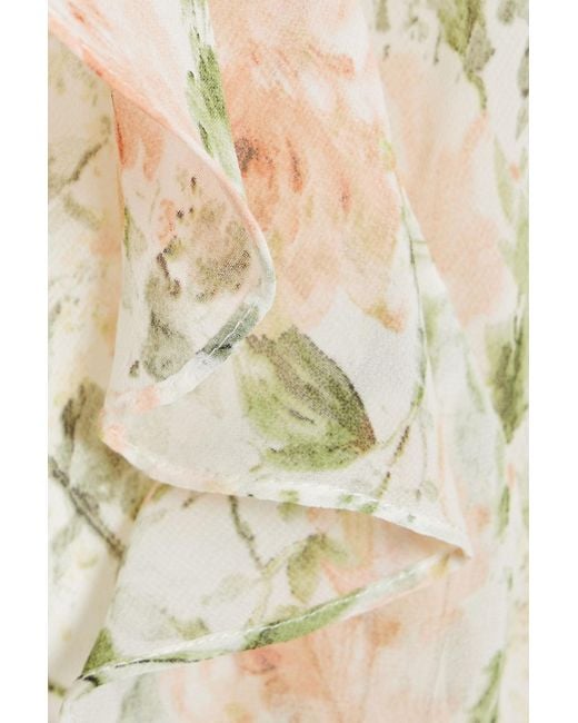 Mikael Aghal White Ruffled Floral-print Chiffon Maxi Dress