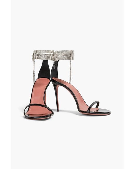 AMINA MUADDI White Giorgia Crystal-Embellished Patent-Leather Sandals